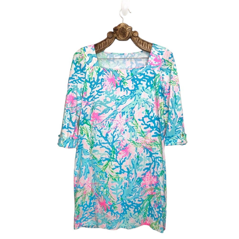 Lilly Pulitzer Turquoise Pink Green Coral-Print Mini Dress